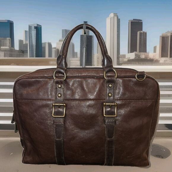 VTG Fossil Brown Leather Bag Briefcase Laptop Messenger READ* 15x12 - Picture 1 of 11